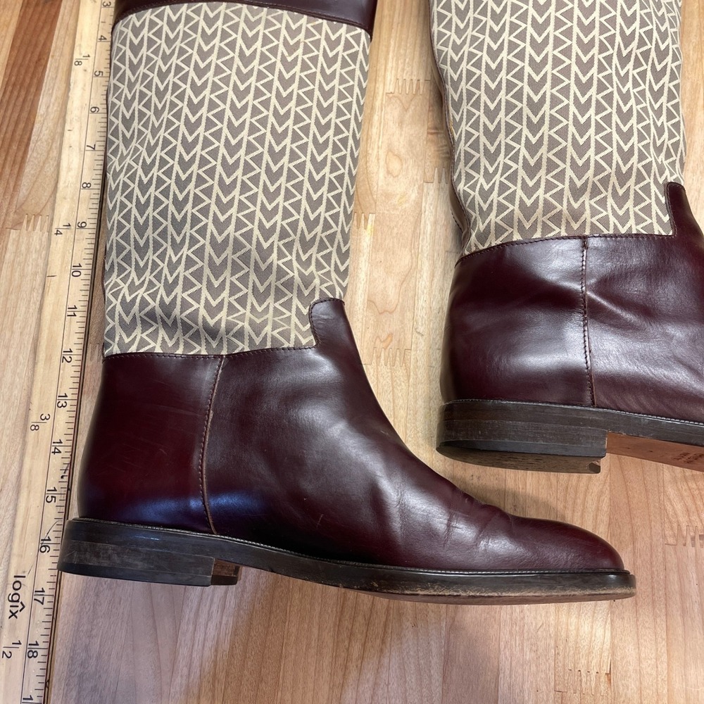 Michael Kors Burgundy Leather Monogram Riding Boots Womens 7 M Made in Italy - Picture 2 of 13
